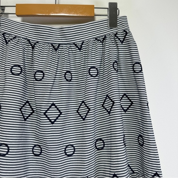 Madewell | Navy & White Embroidered Stripe Cotton Midi Skirt - Picture 4 of 8